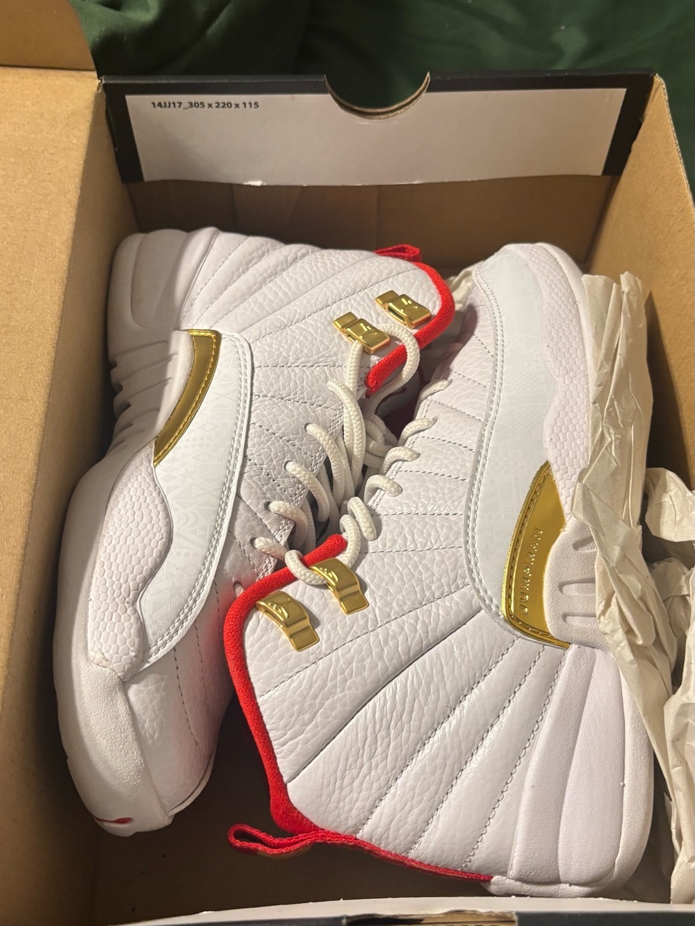 White & Gold High-Top Sneakers with Red Trim